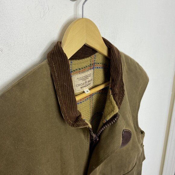 CIRCLE BRAND Jacket Vest Mens S New Zealand Brown Oiled Zip Sleeveless - Picture 7 of 8